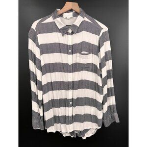 Beachlunchlounge Stripe Button Shirt Women Large Black White Back Button Accent